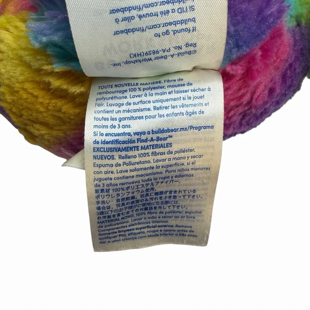 Build-A-Bear Workshop Rainbow Striped Teddy Bear Plush Blue Eyes Pink Nose